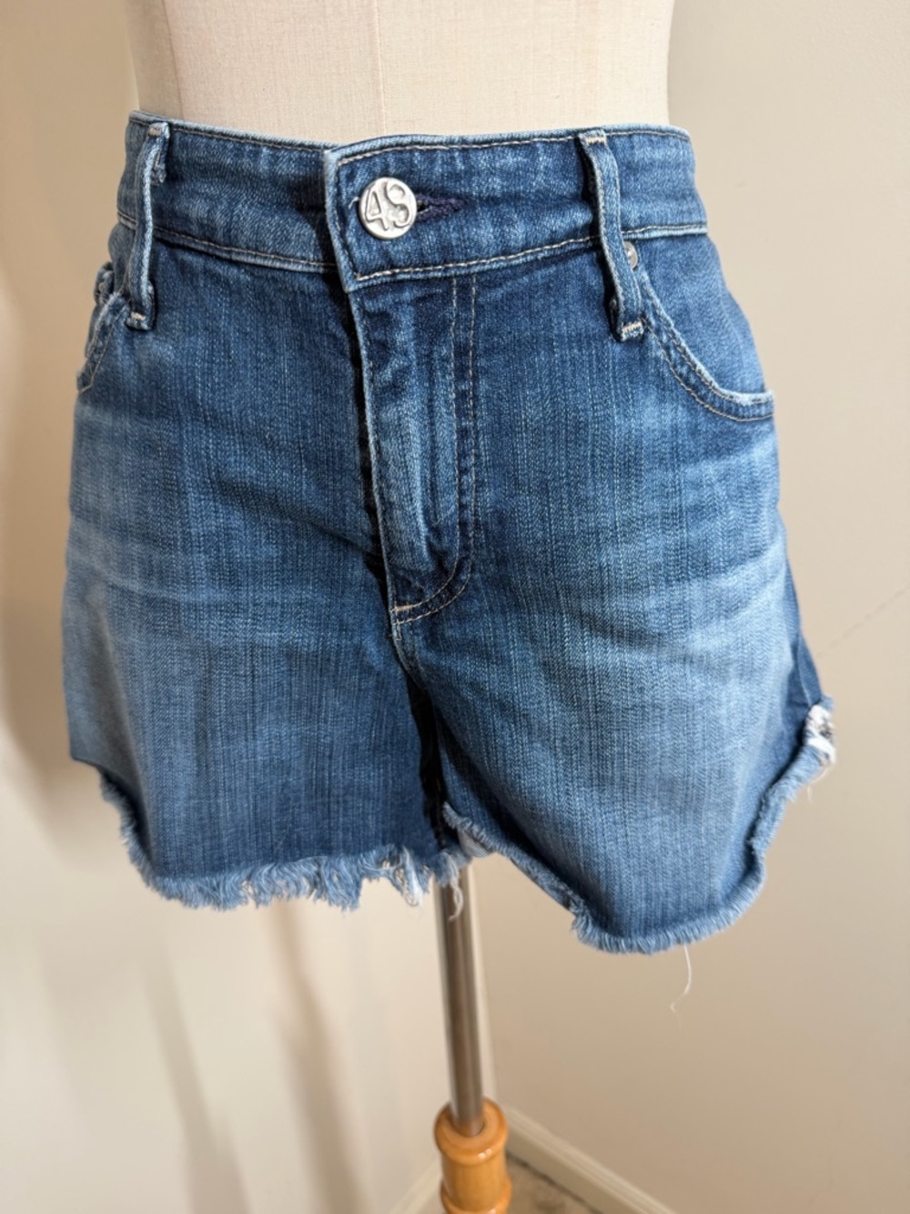 AG Adriano Goldschmidt The Hailey -SZ 31- Blue Denim Frayed Hem Jean Shorts
